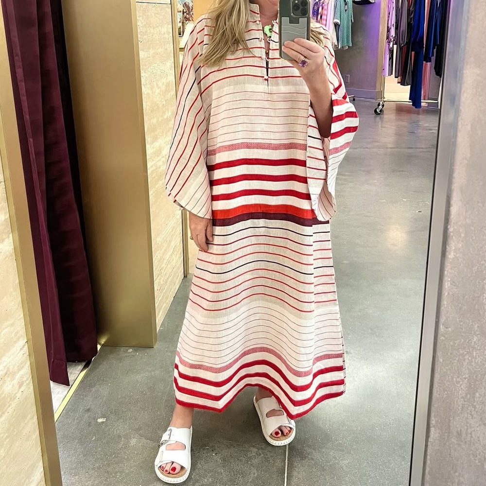 NWOT La Vie Style House Striped Red and White Scarlet Caftan Dress